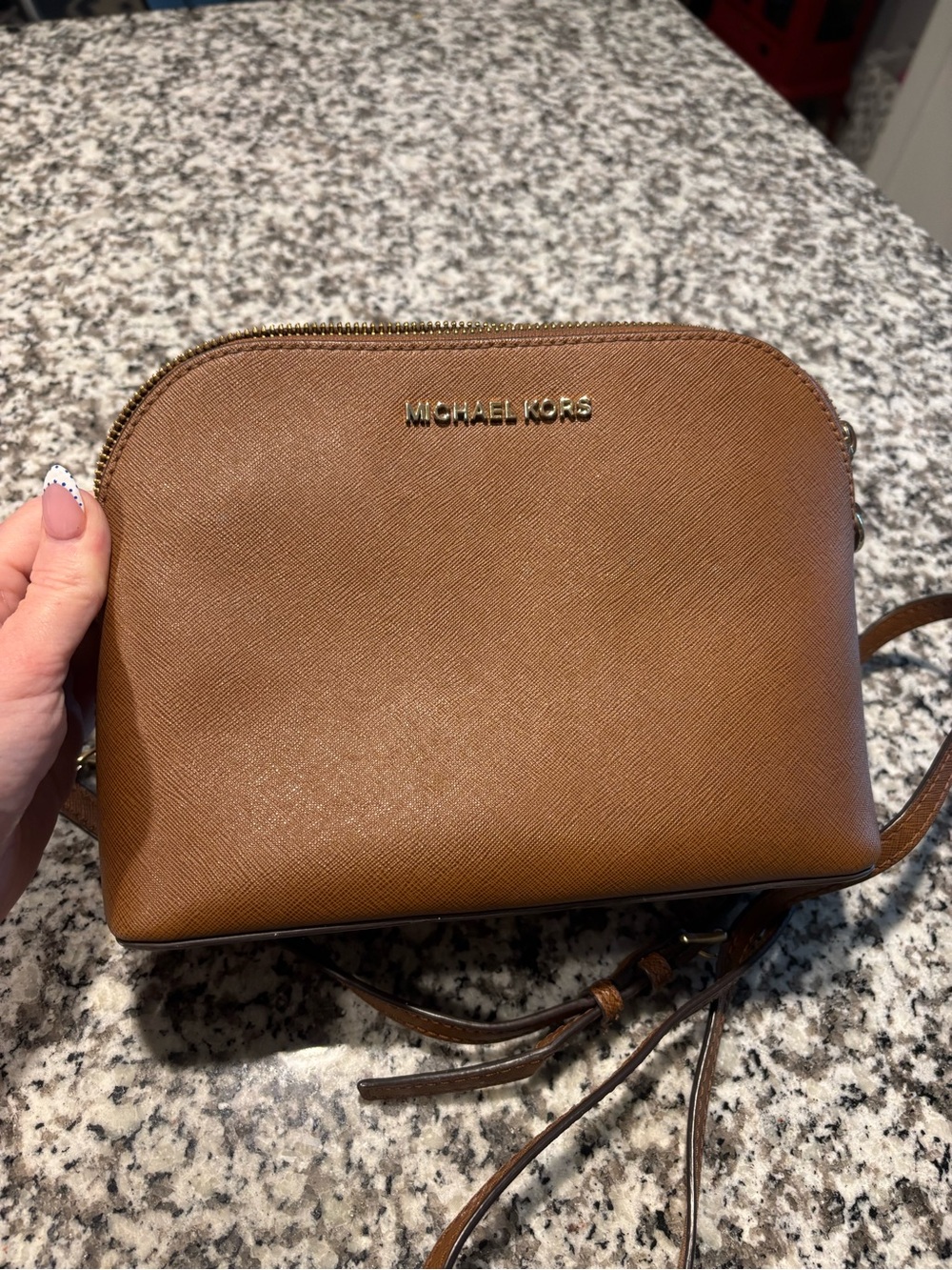 Michael Kors Tan Saffiano Leather Cindy Dome Crossbody Bag